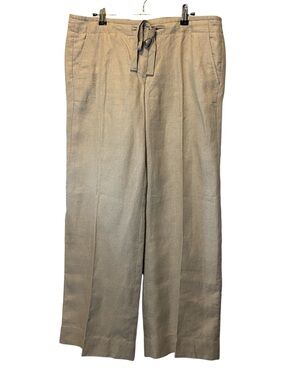 Talbots Signature 100% Linen Pants Womens 12P Oatmeal Tan Casual Wide Leg Slacks